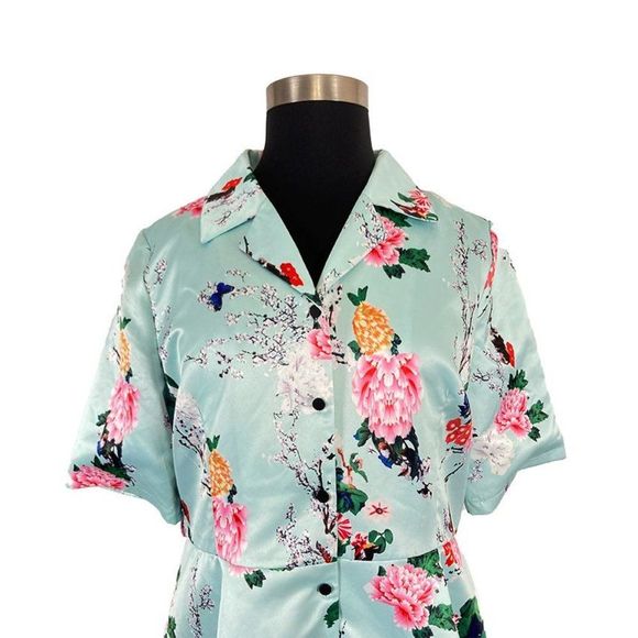 ModCloth Viola M 3X Floral Respectfully Retro Midi Dress In Mint Blossom Blue - Picture 3 of 8